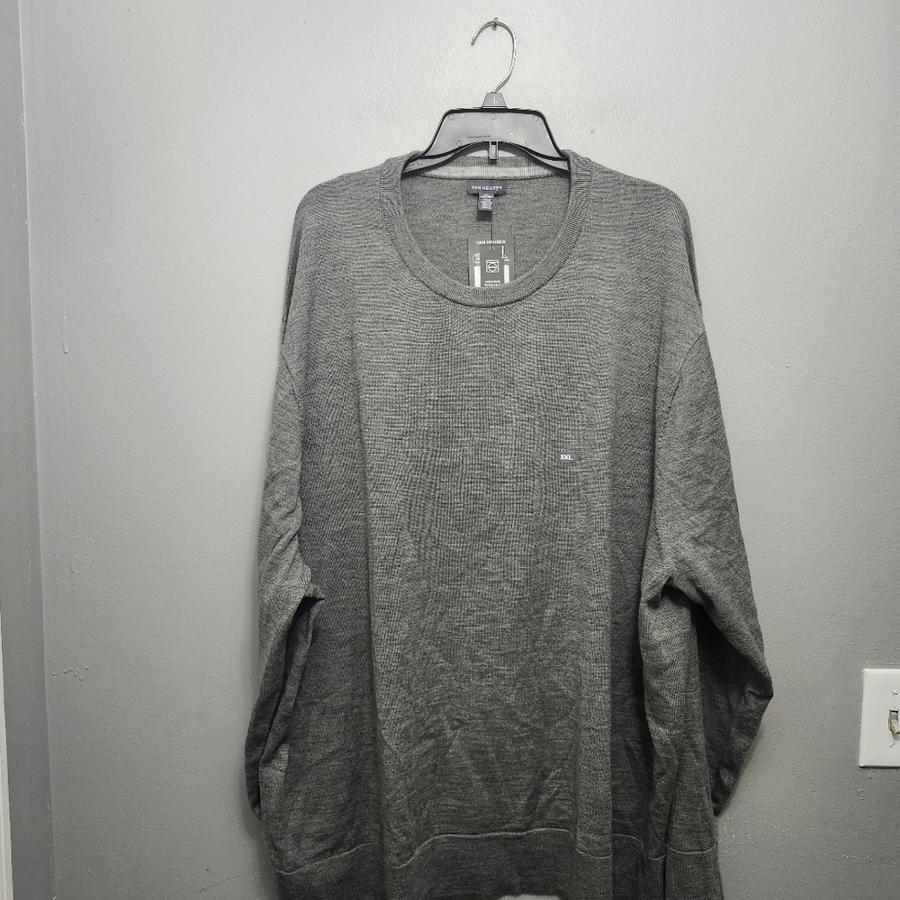 Van Heusen men's wool blend crew neck sweater size 3XL gray long sleeve …